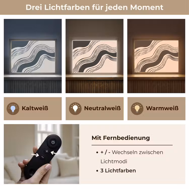 Golven - Zwart - Zandkleur Light Box met batterij (Wandlamp) middel -USP_lichtkleurDE