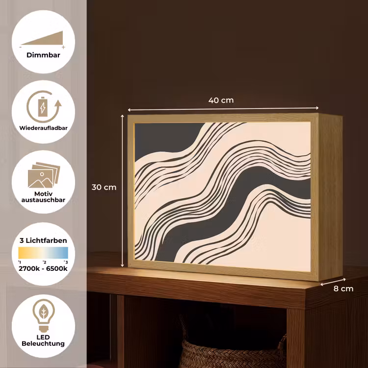 Golven - Zwart - Zandkleur Light Box met batterij (Wandlamp) middel -USP_websiteoverzichtDE