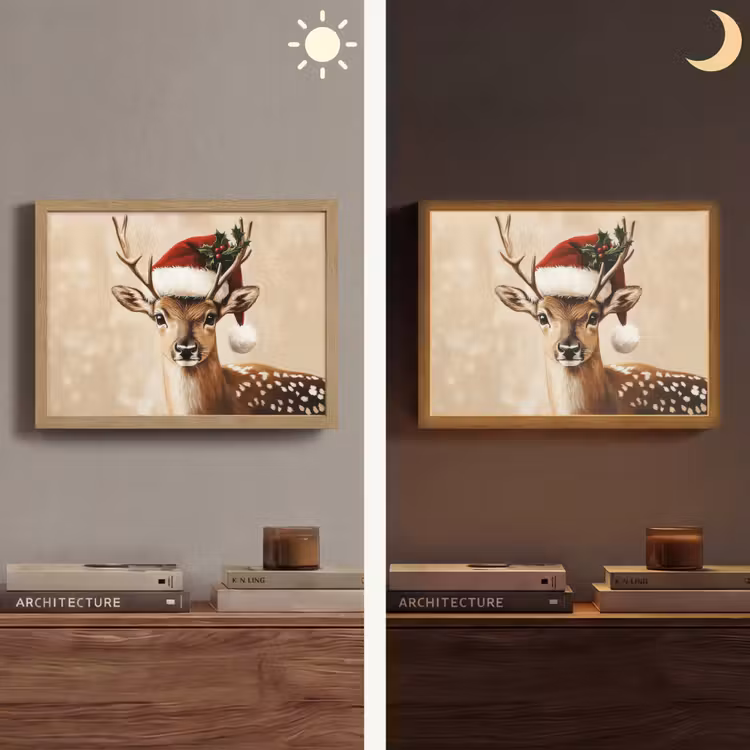 Kerst - Hert - Gewei - Rood Light Box met batterij (Wandlamp) middel -sfeer3