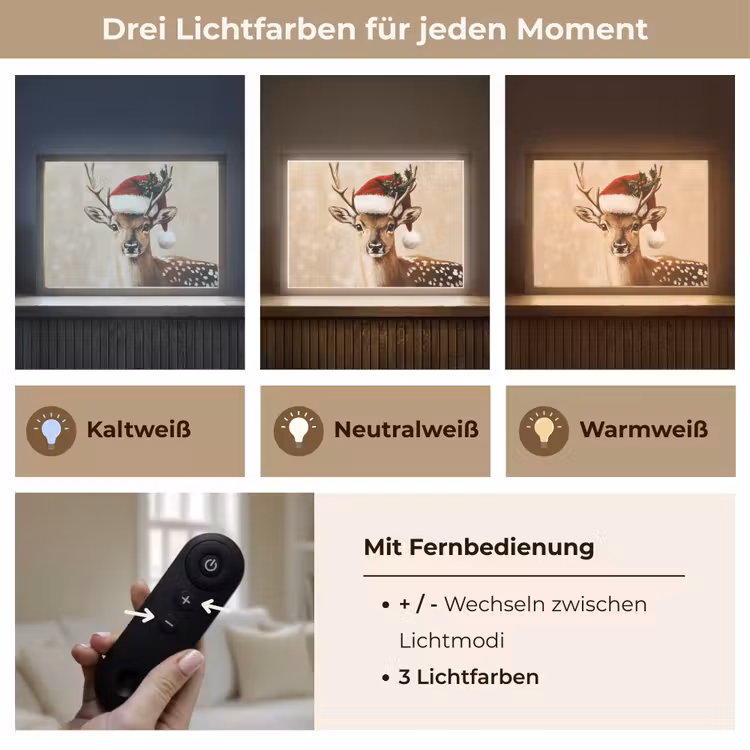 Kerst - Hert - Gewei - Rood Light Box met batterij (Wandlamp) middel -USP_lichtkleurDE