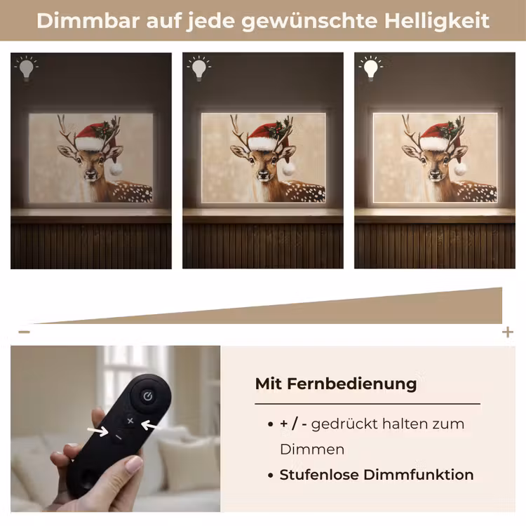Kerst - Hert - Gewei - Rood Light Box met batterij (Wandlamp) middel -USP_dimbaarDE