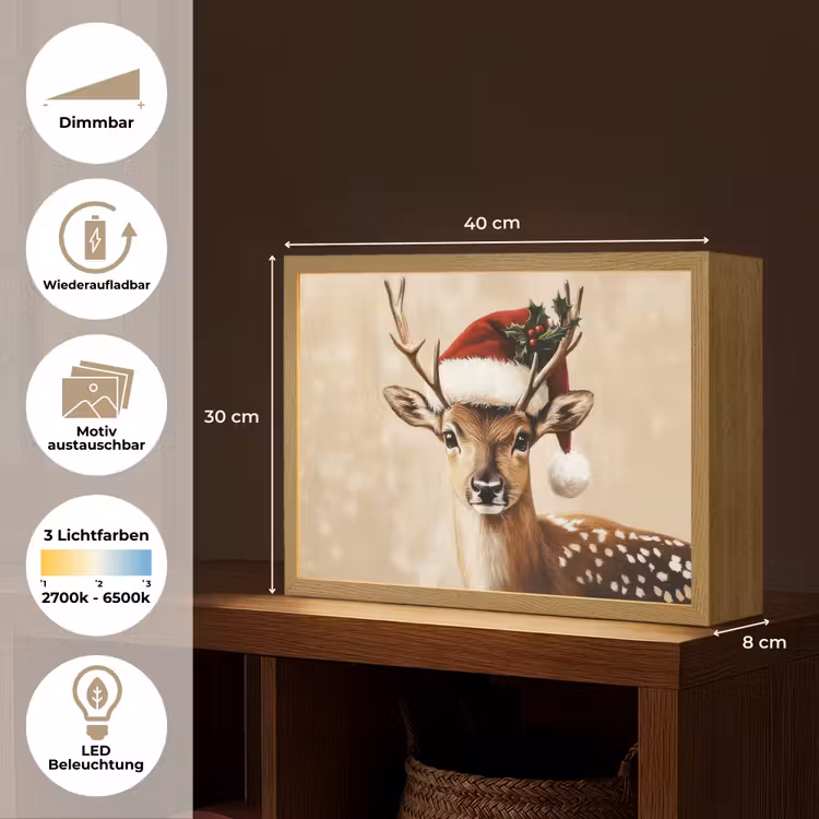 Kerst - Hert - Gewei - Rood Light Box met batterij (Wandlamp) middel -USP_websiteoverzichtDE