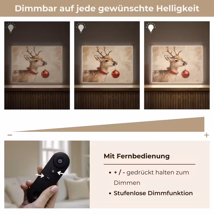 Kerst - Hert - Gewei - Kerstbal - Rendier Light Box met batterij (Wandlamp) middel -USP_dimbaarDE