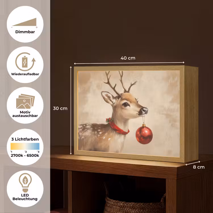Kerst - Hert - Gewei - Kerstbal - Rendier Light Box met batterij (Wandlamp) middel -USP_websiteoverzichtDE
