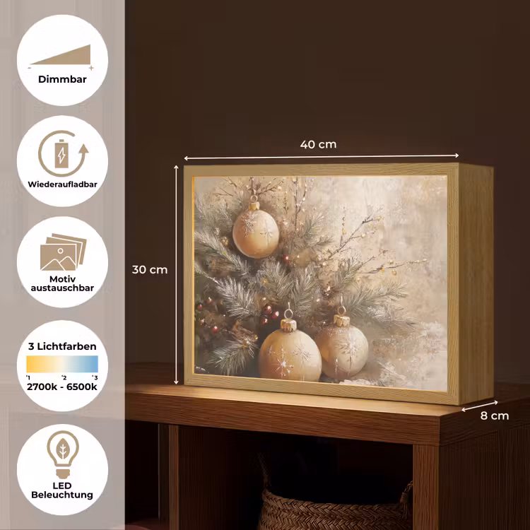 Kerst - Kerstballen - Beige - Goud Light Box met batterij (Wandlamp) middel -USP_websiteoverzichtDE