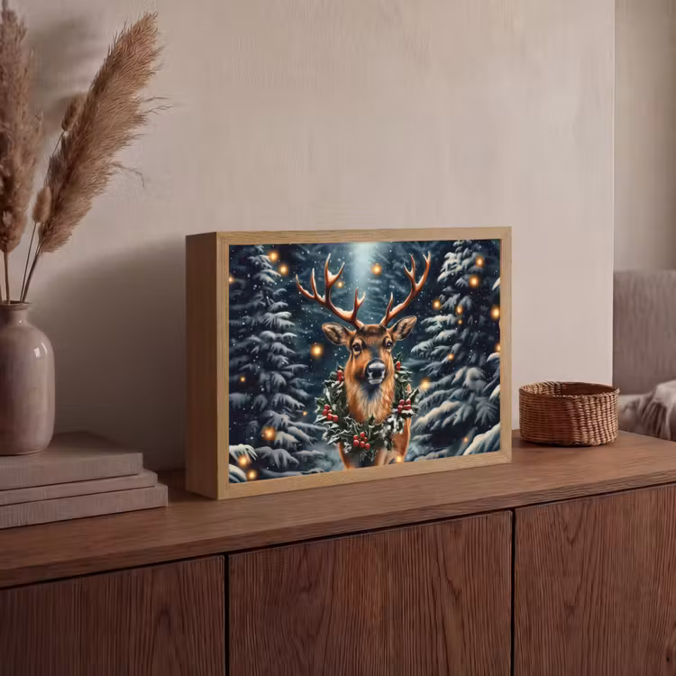 Kerst - Magie - Bos - Kleurrijk Light Box met batterij (Wandlamp) middel -sfeer2