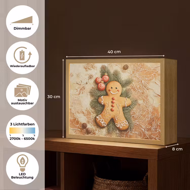 Kerstmis - Koekje - Poppetje - Speculaas Light Box met batterij (Wandlamp) middel -USP_websiteoverzichtDE