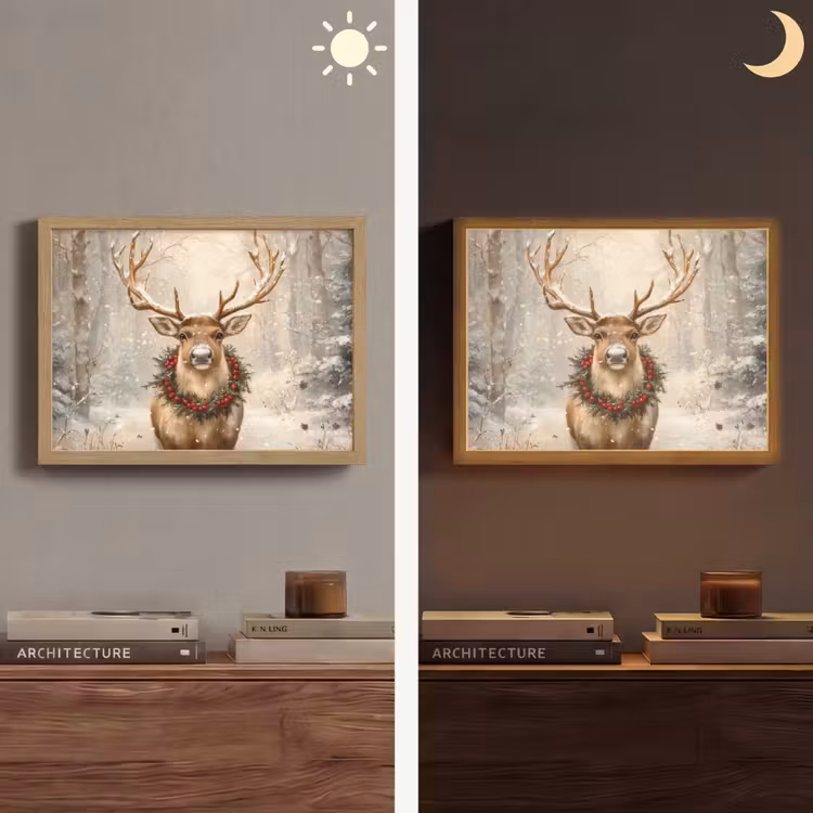 Kerst - Rendier - Winter - Krans Light Box met batterij (Wandlamp) middel -sfeer3