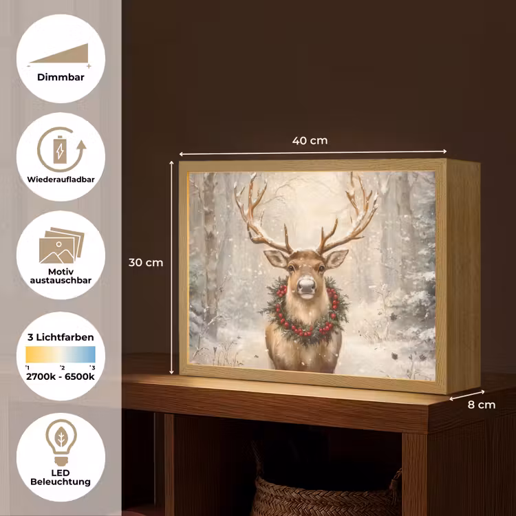 Kerst - Rendier - Winter - Krans Light Box met batterij (Wandlamp) middel -USP_websiteoverzichtDE
