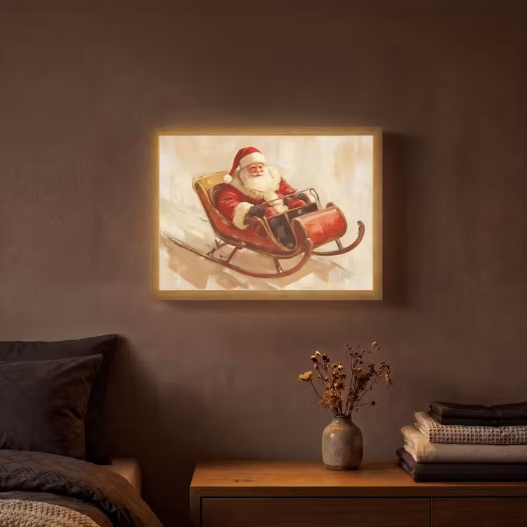 Kerst - Slee - Kerstman Light Box met batterij (Wandlamp) middel -sfeer4
