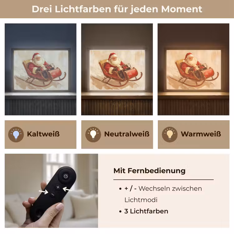 Kerst - Slee - Kerstman Light Box met batterij (Wandlamp) middel -USP_lichtkleurDE