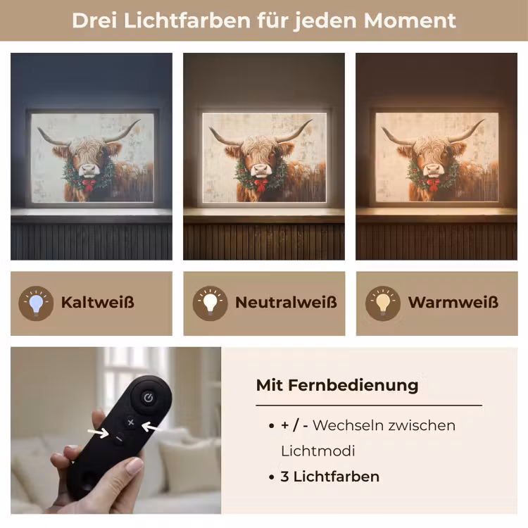 Kerst - Schotse Hooglander - Bruin - Krans Light Box met batterij (Wandlamp) middel -USP_lichtkleurDE