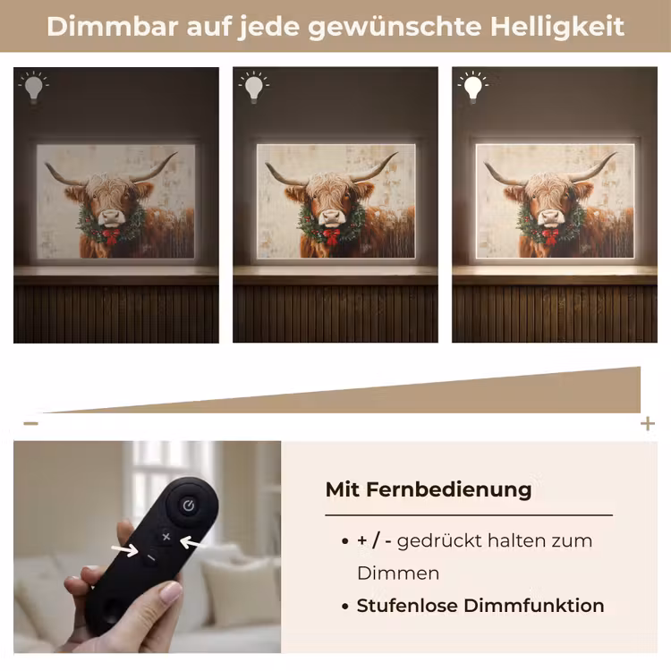 Kerst - Schotse Hooglander - Bruin - Krans Light Box met batterij (Wandlamp) middel -USP_dimbaarDE