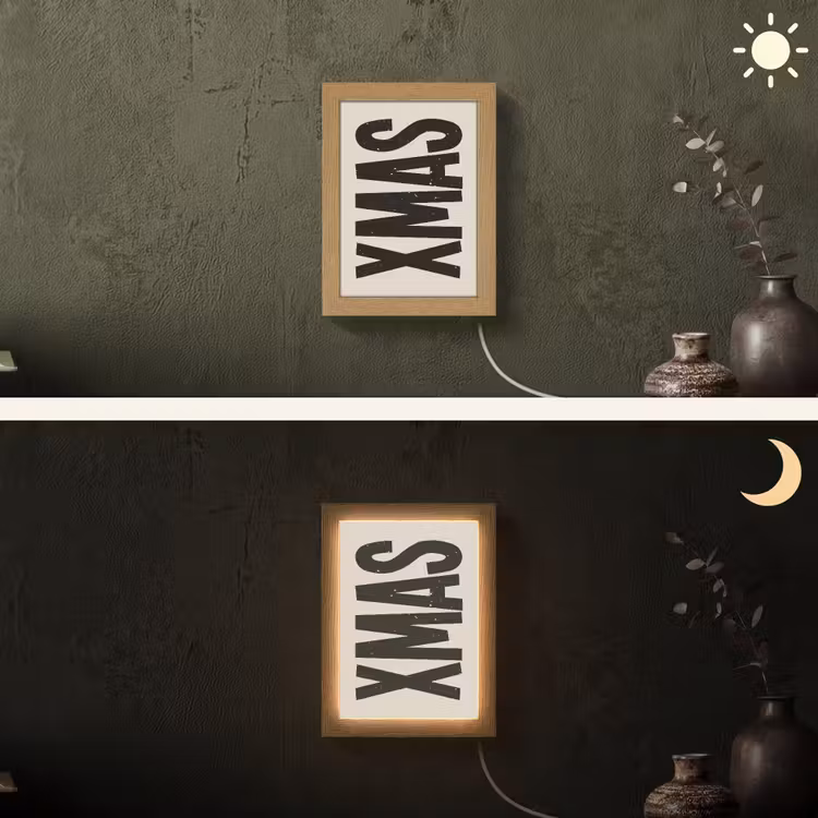 Kerst - Christmas - Japandi - Beige Light Box met kabel (Wandlamp) klein -sfeer3