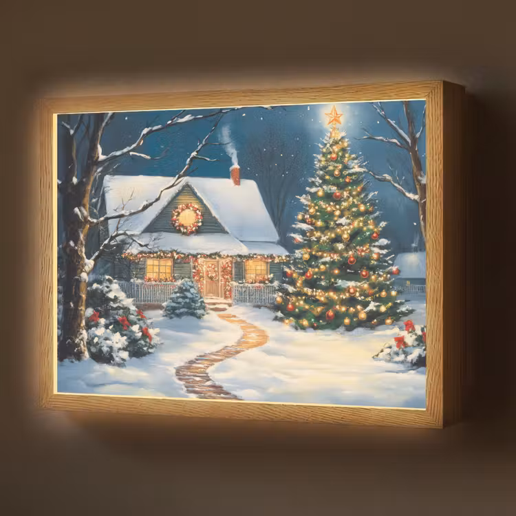 Kerst - Kerstboom - Winter - Huis - Sneeuw Light Box met batterij (Wandlamp) middel -z3d_website