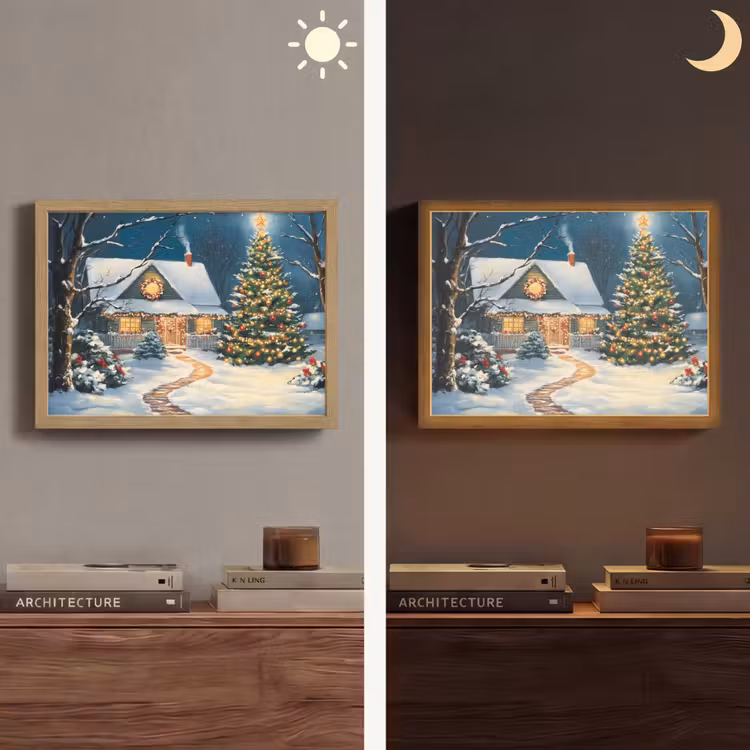 Kerst - Kerstboom - Winter - Huis - Sneeuw Light Box met batterij (Wandlamp) middel -sfeer3