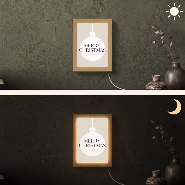 Christmas - Kerstballen - Japandi - Witte kerstballen Light Box met kabel (Wandlamp) klein -sfeer3