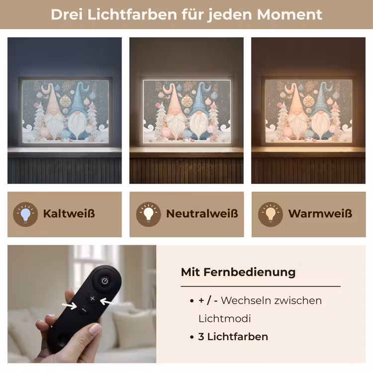 Kerst - Gnomen - Pastel Light Box met batterij (Wandlamp) middel -USP_lichtkleurDE