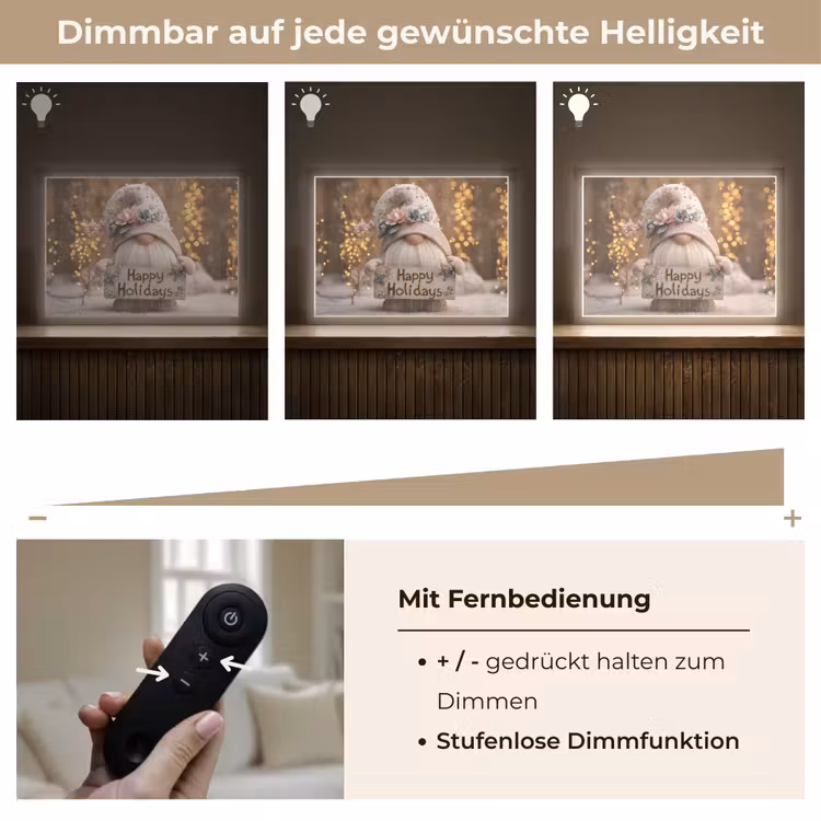 Kerst - Gnome - Bord - Kleurrijk Light Box met batterij (Wandlamp) middel -USP_dimbaarDE