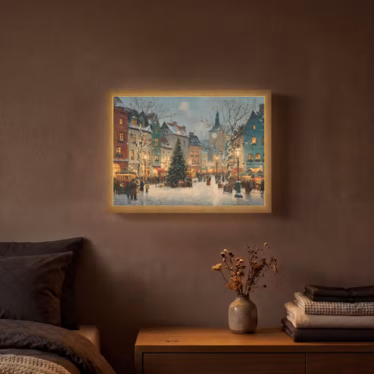 Kerstsfeer - Stadsplein - Kleurrijk Light Box met batterij (Wandlamp) middel -sfeer4