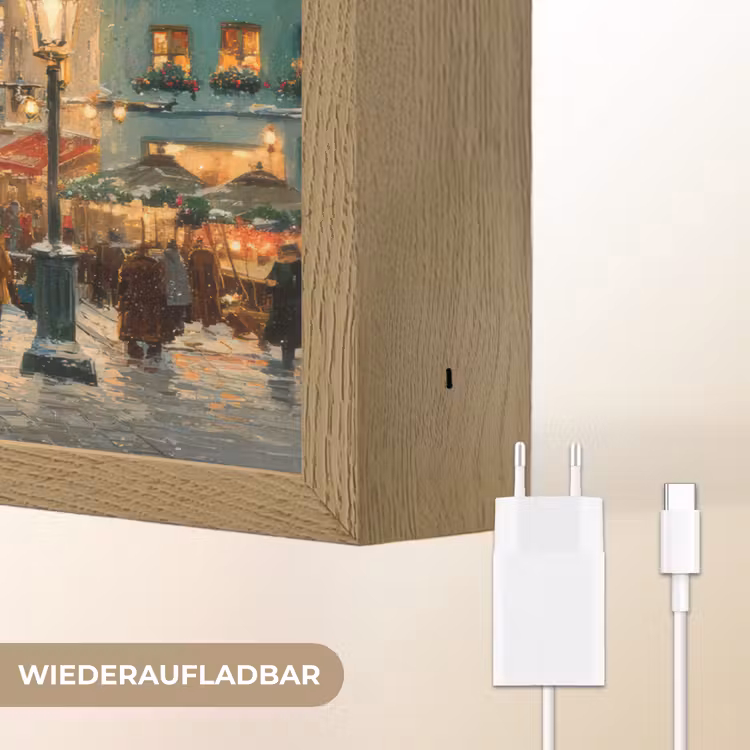 Kerstsfeer - Stadsplein - Kleurrijk Light Box met batterij (Wandlamp) middel -USP_websiteoplaadbaarDE