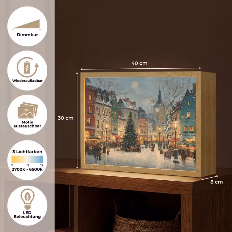 Kerstsfeer - Stadsplein - Kleurrijk Light Box met batterij (Wandlamp) middel -USP_websiteoverzichtDE