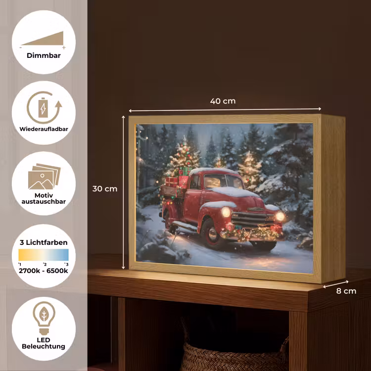 Kersttruck - Sneeuwbos - Rood Light Box met batterij (Wandlamp) middel -USP_websiteoverzichtDE