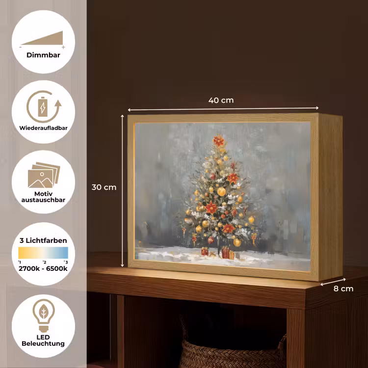 Kerstboom - Cadeaus - Rood - Goud Light Box met batterij (Wandlamp) middel -USP_websiteoverzichtDE