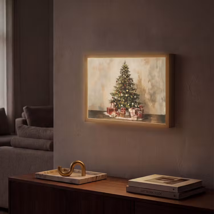 Kerstboom - Versierd - Kleurrijk Light Box met batterij (Wandlamp) middel -sfeer1