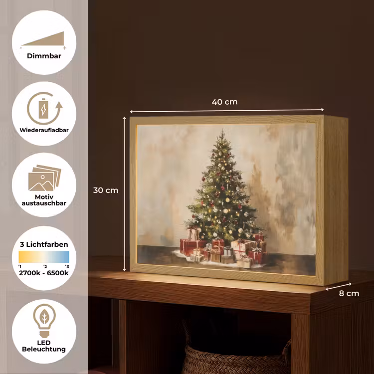 Kerstboom - Versierd - Kleurrijk Light Box met batterij (Wandlamp) middel -USP_websiteoverzichtDE