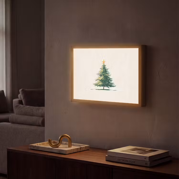 Kerstboom - Illustratie - Ster - Sneeuw Light Box met batterij (Wandlamp) middel -sfeer1
