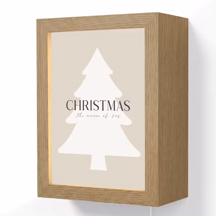 Kerstboom - Japandi - Christmas - Beige Light Box met kabel (Wandlamp) klein -3d
