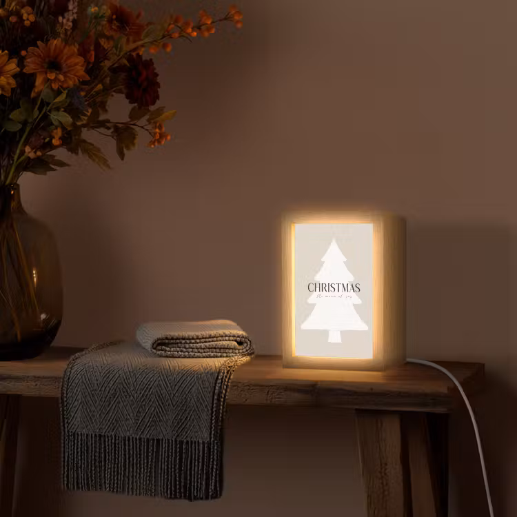 Kerstboom - Japandi - Christmas - Beige Light Box met kabel (Wandlamp) klein -sfeer4