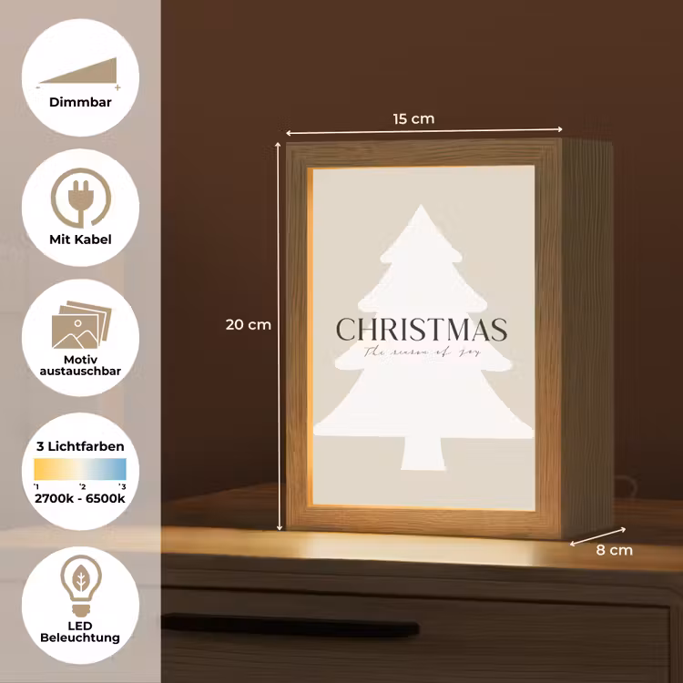 Kerstboom - Japandi - Christmas - Beige Light Box met kabel (Wandlamp) klein -USP_websiteoverzichtDE