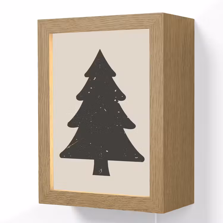 Kerstboom - Zwarte kerstboom - Boom - Japandi Light Box met kabel (Wandlamp) klein -3d