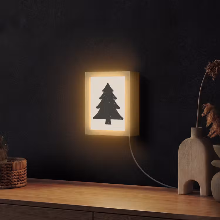Kerstboom - Zwarte kerstboom - Boom - Japandi Light Box met kabel (Wandlamp) klein -sfeer1