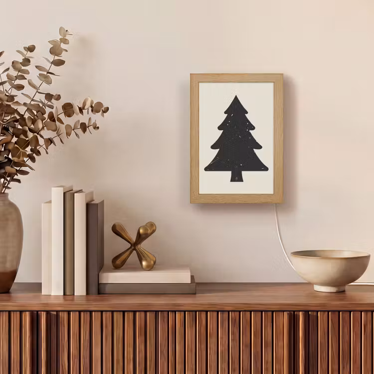 Kerstboom - Zwarte kerstboom - Boom - Japandi Light Box met kabel (Wandlamp) klein -sfeer2