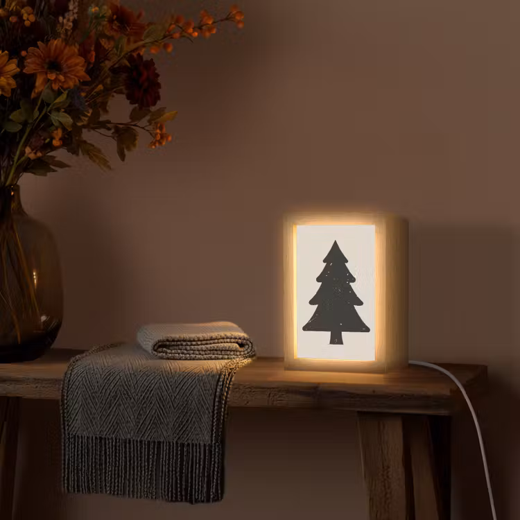 Kerstboom - Zwarte kerstboom - Boom - Japandi Light Box met kabel (Wandlamp) klein -sfeer4