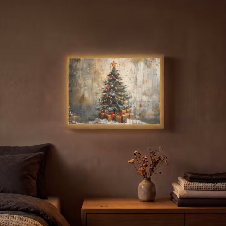 Kerstboom - Vintage - Kerst - Cadeau Light Box met batterij (Wandlamp) middel -sfeer4