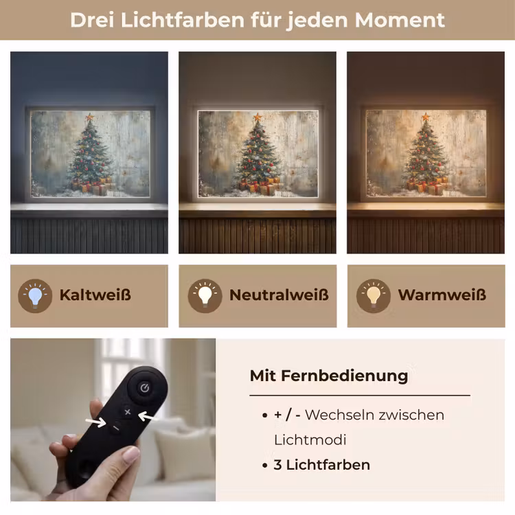 Kerstboom - Vintage - Kerst - Cadeau Light Box met batterij (Wandlamp) middel -USP_lichtkleurDE