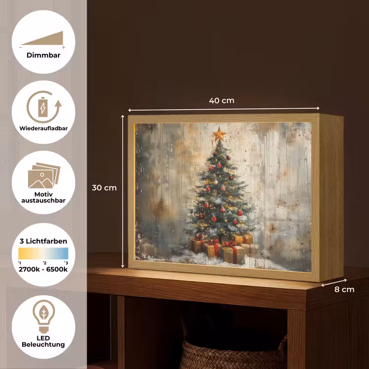 Kerstboom - Vintage - Kerst - Cadeau Light Box met batterij (Wandlamp) middel -USP_websiteoverzichtDE