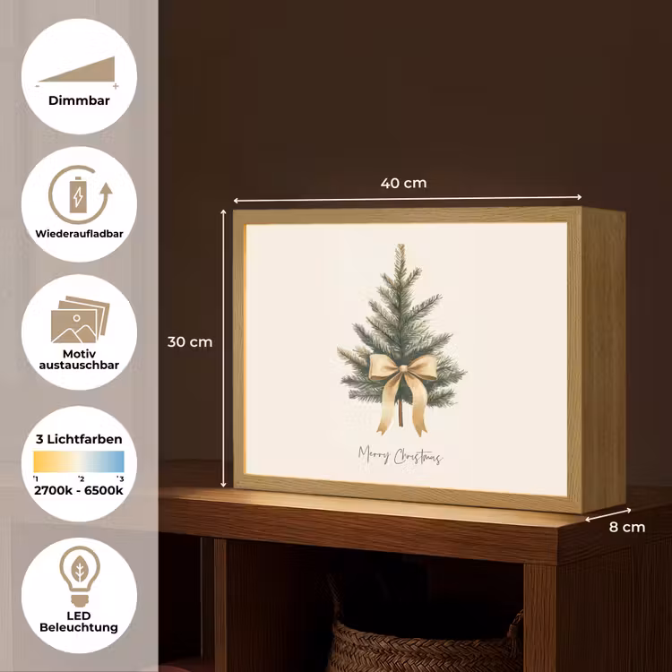 Kerstboom - Kerst - Merry Christmas - Beige Light Box met batterij (Wandlamp) middel -USP_websiteoverzichtDE