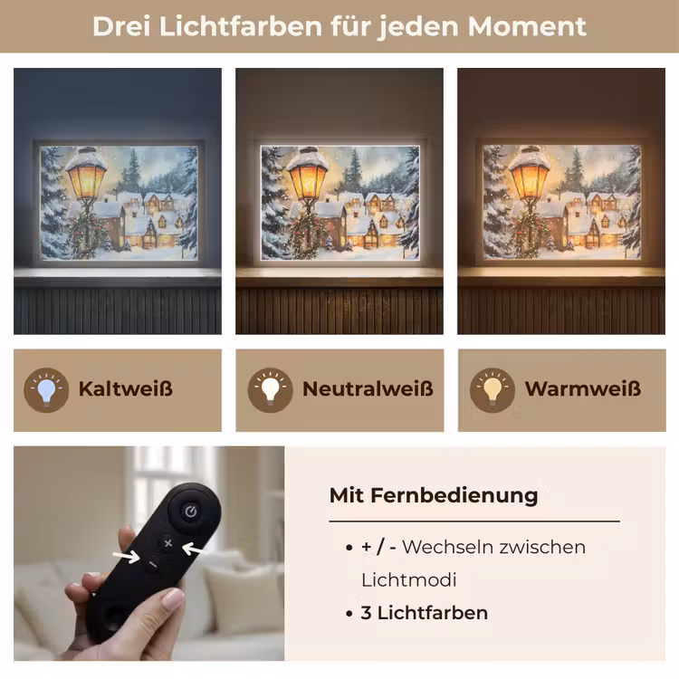 Kerstdorp - Huizen - Sneeuw - Kerst Light Box met batterij (Wandlamp) middel -USP_lichtkleurDE