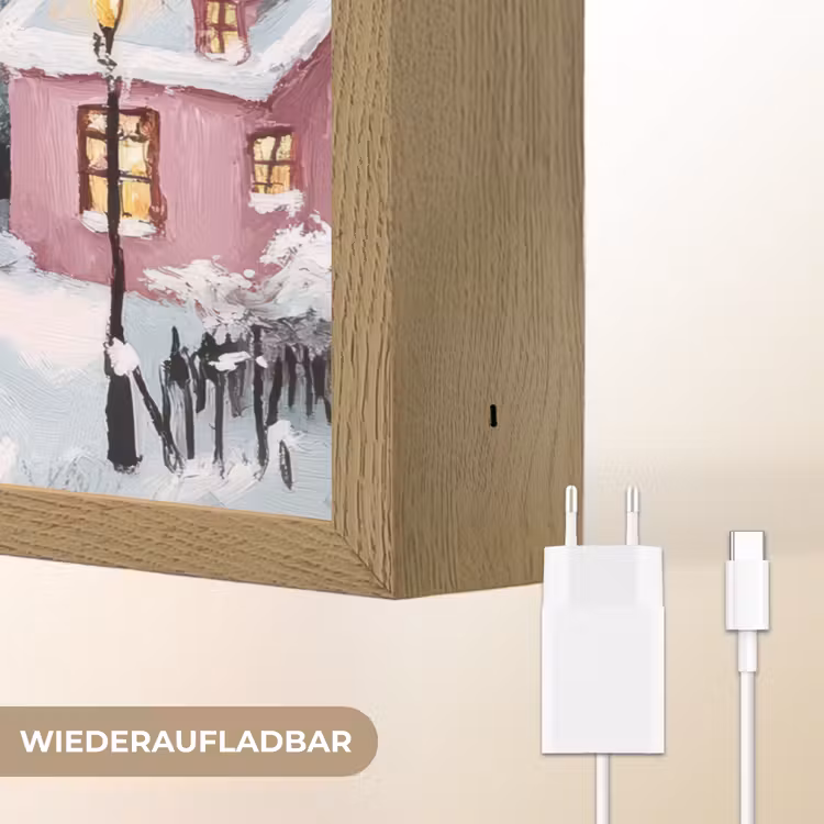 Kerstdorp - Roze - Winter - Sneeuw - Huizen Light Box met batterij (Wandlamp) middel -USP_websiteoplaadbaarDE