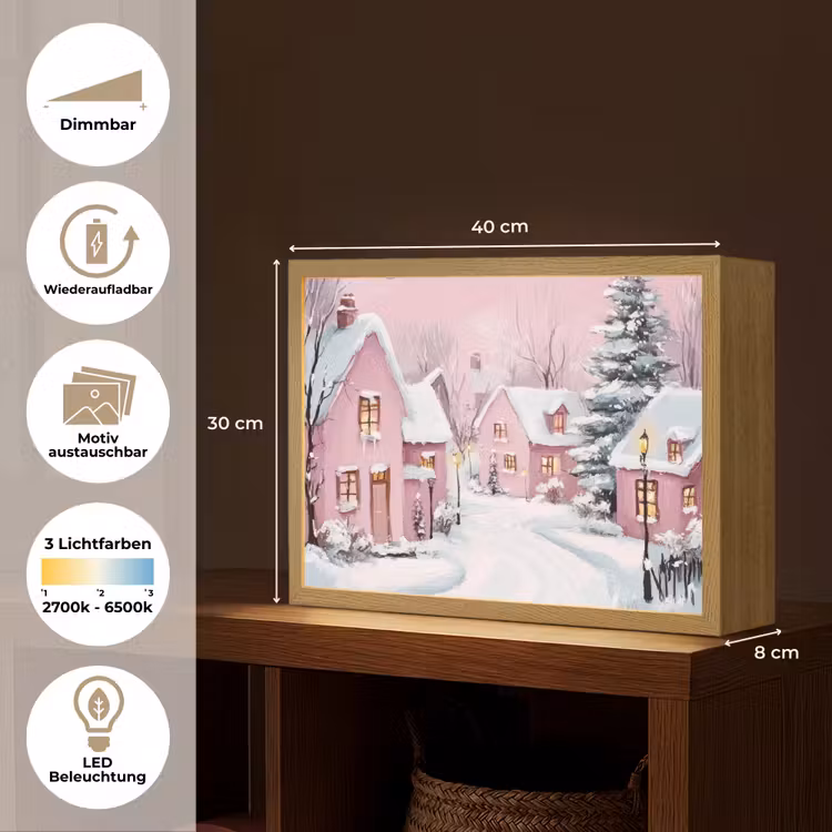 Kerstdorp - Roze - Winter - Sneeuw - Huizen Light Box met batterij (Wandlamp) middel -USP_websiteoverzichtDE