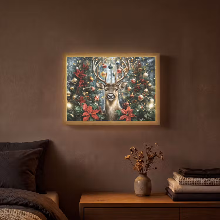 Kerstfeest - Dennenbos - Rood Light Box met batterij (Wandlamp) middel -sfeer4