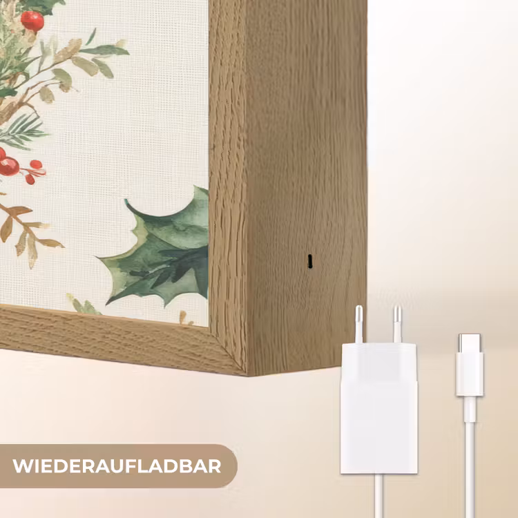 Kerstkrans - Hert - Hulst - Rood Light Box met batterij (Wandlamp) middel -USP_websiteoplaadbaarDE