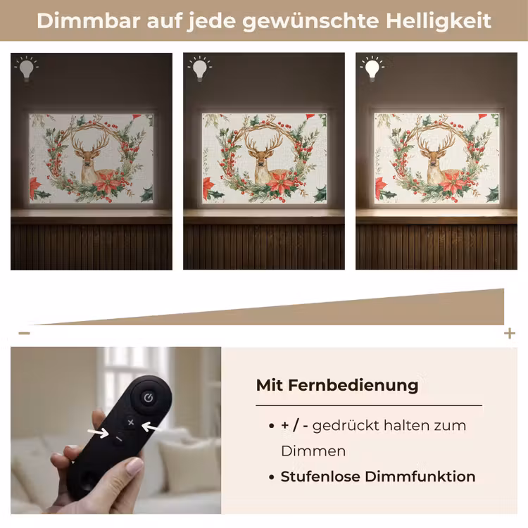 Kerstkrans - Hert - Hulst - Rood Light Box met batterij (Wandlamp) middel -USP_dimbaarDE