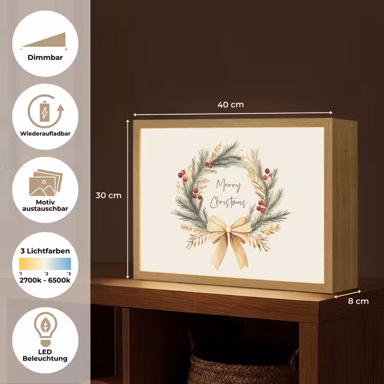 Kerstkrans - Kerst - Goud - Beige Light Box met batterij (Wandlamp) middel -USP_websiteoverzichtDE