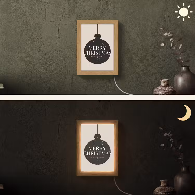 Kerstballen - Japandi - Christmas - Zwarte kerstballen Light Box met kabel (Wandlamp) klein -sfeer3